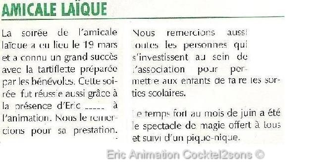 Avis et temoignages Eric animation Cocktel2sons